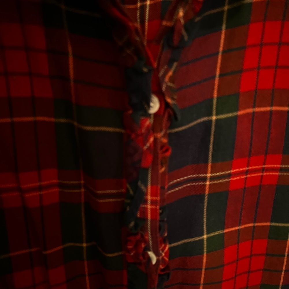 Women’s Ralph Lauren Ruffle Red and Green Plaid Shirt - Picture 2 of 3